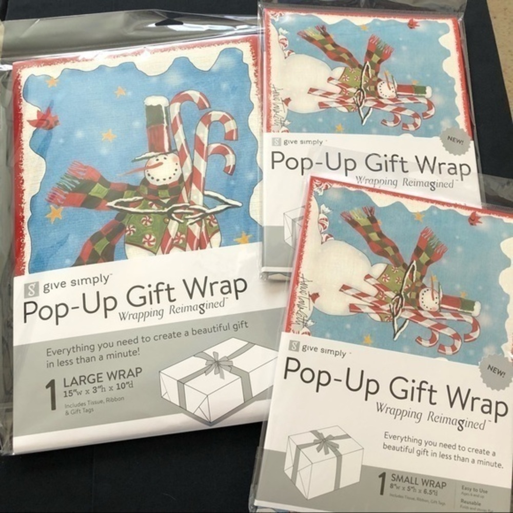 Holiday Christmas Gift Box Bundle 1 large 2 small Snowman Motif No Tape Required